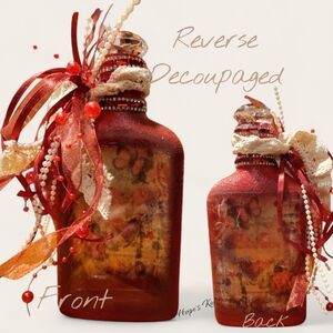 Elegant Red Reverse Decoupaged Decorative Bottle